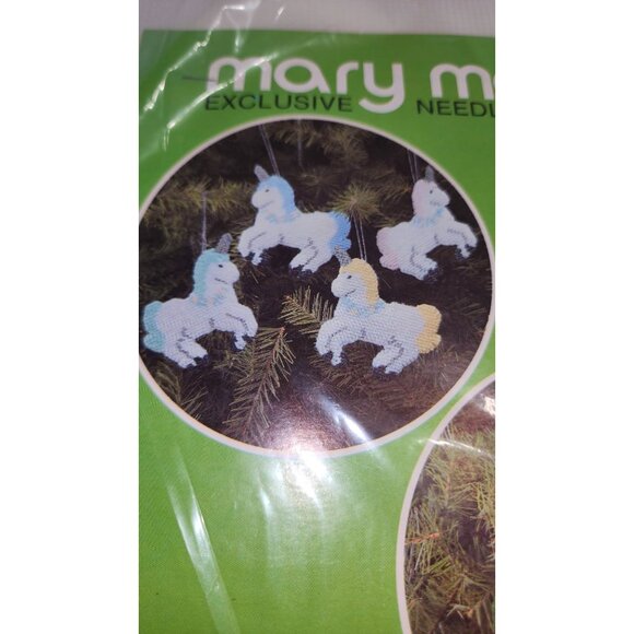 Mary Maxim Needlepoint Christmas Ornaments Kit #027155 Unicorn & #027156 Rocking - Picture 6 of 9